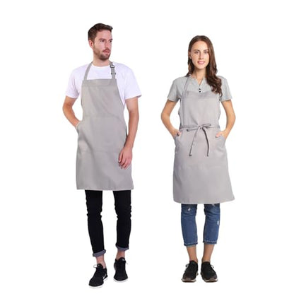 BIGHAS Adjustable Bib Apron with Long Ties for Women Men 18 Colors Chef Kitchen Cooking - color: Light Gray