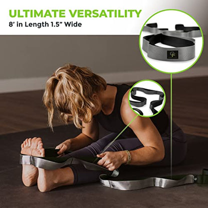 Gradient Fitness Stretching Strap for Physical Therapy, 12 Multi-Loop Stretch Strap 1.5" W x 8' L, Neoprene Handles, Physical Therapy Equipment, Yoga Straps for Stretching, Leg Stretcher. - color: Black/Grey