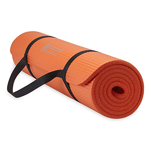Gaiam Thick Yoga Mat, Exercise & Fitness Mat with Easy-Cinch Carrying Strap | Non-Slip NBR Foam | Joint Cushioning | Yoga, Pilates, Fitness & Floor Workouts | 72"L x 24"W - color: Orange, size: 2/5" (10MM)