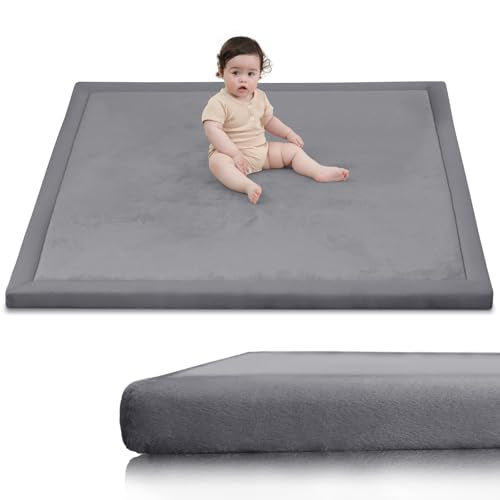 Huloo Sleep Ultra Soft Baby Play Mat for Floor,47x47 Playpen Mat(Dark Grey) | 1.3" Thick Tummy Time Mat,Non-Toxic Certified Water Repellent Velvet for Toddler,Infant,Non-Slip Backing Safe for Crawling - color: Dark Grey, size: 47"×47"×1.3"