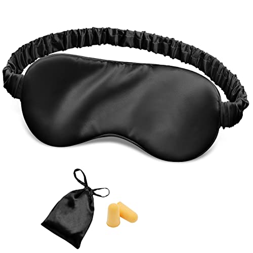 OLESILK Silk Eye Mask for Sleeping with Shading Strip for Women, Black - color: Black