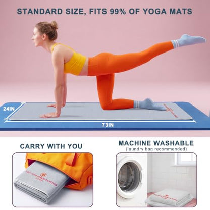 Upgraded Yoga Mat Towel with Bonus Grip Socks, Elegant Embroidered - color: Lavender Gray