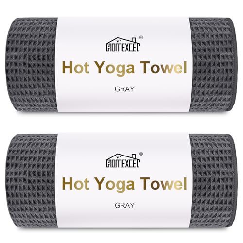 HOMEXCEL 2PK Yoga Mat Towels for Hot Workout, Ultra-Absorbent, 26.5" x 72" - color: Grey