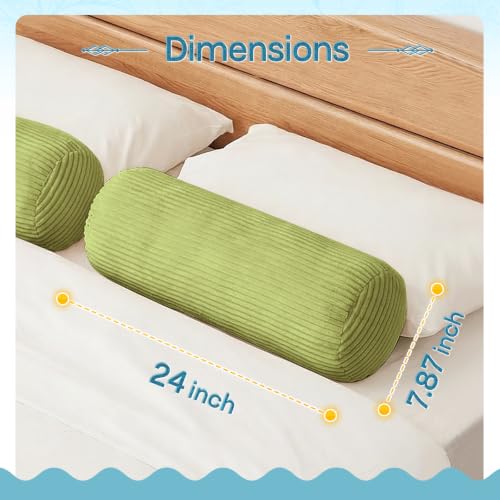 1 MIDDLE ONE Body Pillow, Memory Foam Body Pillows for Adults Sleeping, Decorative Bolster Pillow for Couch and Bed, Long Cylinder Tube Round Pillow, 24x7.87 Inches, Set of 2 (Sage Green-Corduroy) - color: Sage Green-corduroy