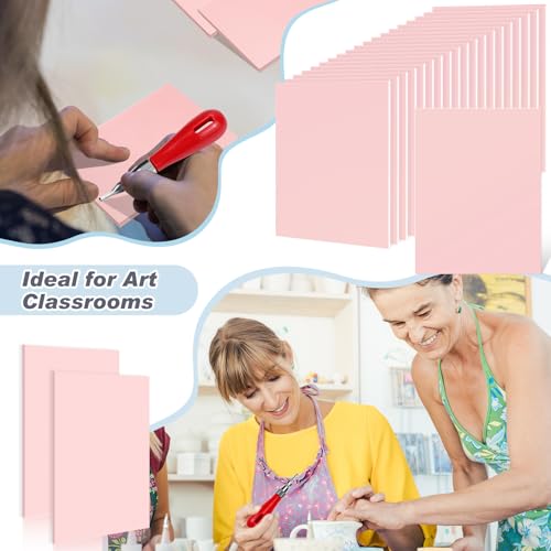 Motipuns 20 Pcs 8"x6" Pale Pink Rubber Stamp Carving Blocks for Craft Project Easy to Cut Lino Block Linoleum Blocks for Printmaking Soft Rubber Brick for DIY Printing Stamp Making Kit