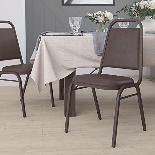 EMMA + OLIVER Brown Vinyl Trapezoidal Back Stacking Banquet Chair - color: Brown Vinyl/Copper Vein Frame