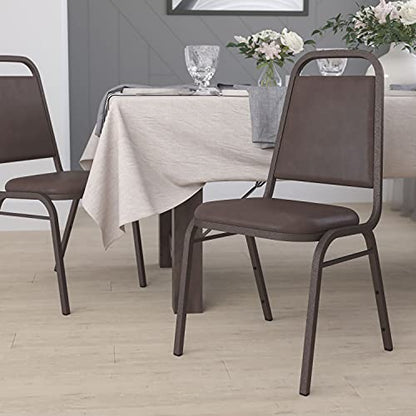 EMMA + OLIVER Brown Vinyl Trapezoidal Back Stacking Banquet Chair - color: Brown Vinyl/Copper Vein Frame