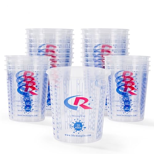 Paint Mixing Cup 20 Ounce, Accurate Measurements in Ratios and OZ. and ML, 100PCS Plastic Graduated Measuring Cups with 12PCS Lids for Paint, Resin, Epoxy, Acrylic, Pigments, Art