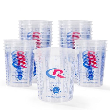 Paint Mixing Cup 20 Ounce, Accurate Measurements in Ratios and OZ. and ML, 100PCS Plastic Graduated Measuring Cups with 12PCS Lids for Paint, Resin, Epoxy, Acrylic, Pigments, Art
