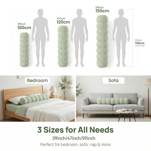 Pat. Pend. Cylinder Pillow for Bed, 39 Inch, Celadon Green - color: Celadon Green, size: 39"x 7.87"