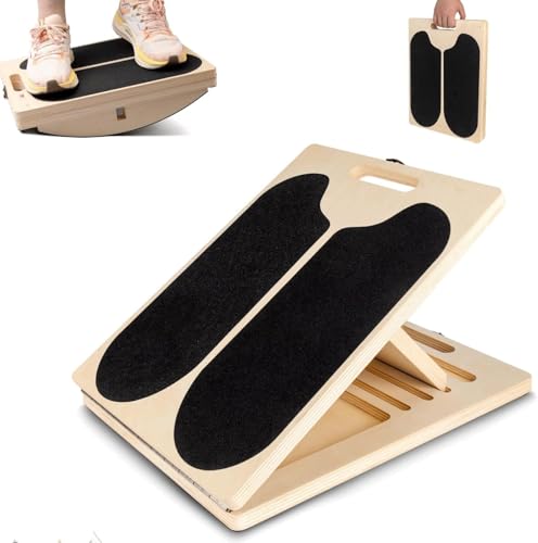 Slant Board for Calf Stretching,Balance Board,Adjustable Calf Stretcher,400 lbs Cap,Wooden Slant Board Anti-Slip Incline Board, Ankle Support,Incl.2 Resistance Bands,Instruction Card & Sand Paper.