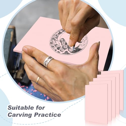 Motipuns 20 Pcs 8"x6" Pale Pink Rubber Stamp Carving Blocks for Craft Project Easy to Cut Lino Block Linoleum Blocks for Printmaking Soft Rubber Brick for DIY Printing Stamp Making Kit