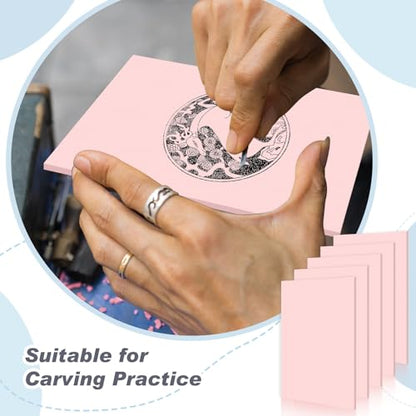 Motipuns 20 Pcs 8"x6" Pale Pink Rubber Stamp Carving Blocks for Craft Project Easy to Cut Lino Block Linoleum Blocks for Printmaking Soft Rubber Brick for DIY Printing Stamp Making Kit