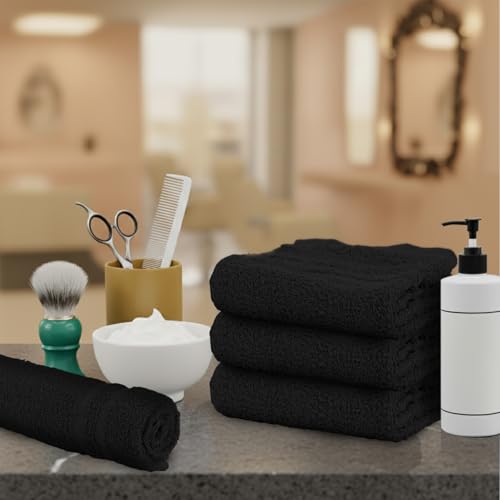 Salon Towels – 50 Pack Black Hand Towels 100% Cotton Spa Towel – 16x27 inches Highly Absorbable Facial, Gym, Hair, Face, Bulk Small Towels (Not Bleach Proof) - color: Black, size: HAND TOWEL PACK OF 50 16X27