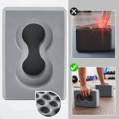 Yoga Blocks 2 Pack for Wrist Relief,Yoga Block with Knee Pads Strap - color: Gray