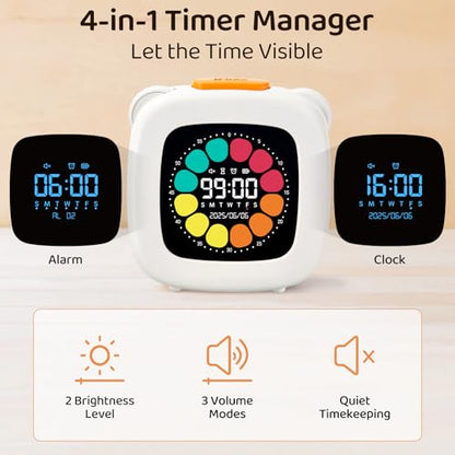 M&G Digital Timer for Kids, 99 Min Visual Timers with Alarm, Rechargeable Kitchen Timer Up to 10 Days, Office Scene Accurate Timing, 3 Sound Modes, Daily Use at Home Classroom