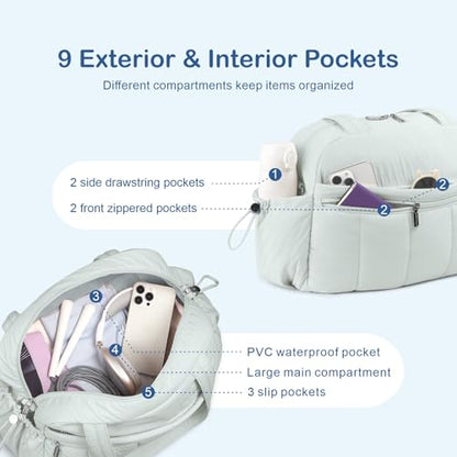 TOPDesign Travel Duffel Bag for Women, Puffer Gym Bag Sports Tote with Wet Pocket, Carry On Weekender with Luggage Sleeve (Serene Blue) - color: Serene Blue