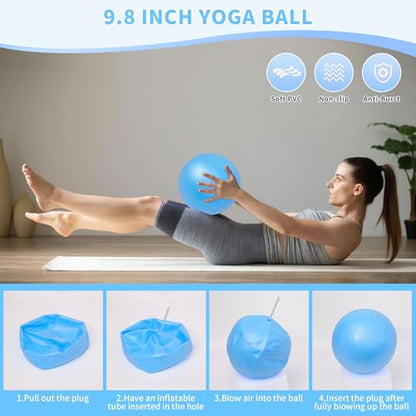 DICYWUDI Pilates Essentials Kit for Home Women, Pilates Equipment for Workouts, 6 Fabric Resistance Bands, 12 Inch Magic Circle Yoga Ring, Mini Exercise Ball, Great Exercise Equipment - color: 8pcs Blue set