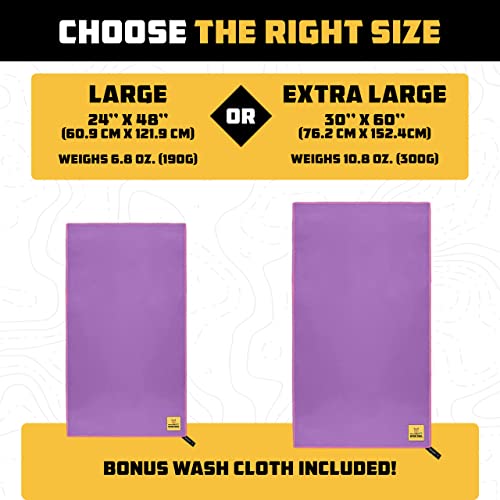 Wise Owl Outfitters Microfiber Camping Towel - Quick Dry Towel for Travel, Backpacking, Hiking, Beach, Gym & Yoga - Compact, Fast Drying & Lightweight - color: Purple, size: Large (24x48) + Washcloth (12x12)