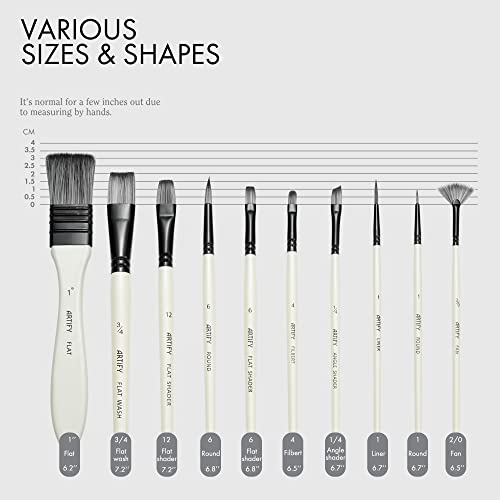 ARTIFY Paint Brush Set, 10 Pieces Paint Brushes for Acrylic Painting with case, Nylon Hair Brushes for Acrylic, Watercolor, Oil and Gouache Painting, White - color: White - Premium Nylon Hair