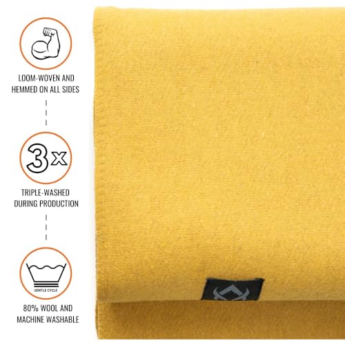 Arcturus Military Wool Blanket - Warm, Thick, Washable - Great for Outdoors, Camping, Stadium Blanket, Picnics, Travel - Car & Bushcraft Survival Kits - color: Gold, size: Twin