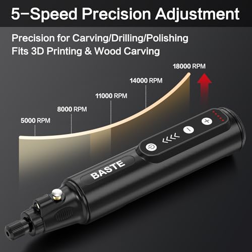 Baste Mini Cordless Rotary Tool Kit - 5 Speed 18000RPM, 109 Accessories 2000mAh Type-C Charging Power Rotary Tool for 3D Printing, DIY Crafts, Sanding, Polishing, Drilling, Etching, Engraving (Black) - color: Black