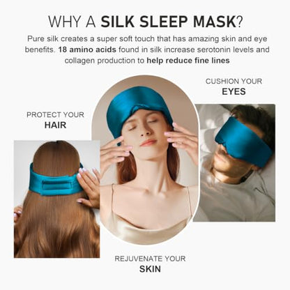 LitBear Silk Sleep Mask for Side Sleeper, Eye Mask Sleeping for Women Men | 100% 22 Momme Pure Mulberry Silk, Face-Hugging Padded Eye Cover for Sleeping with Adjustable Band, Peacock Blue - color: Peacock Blue