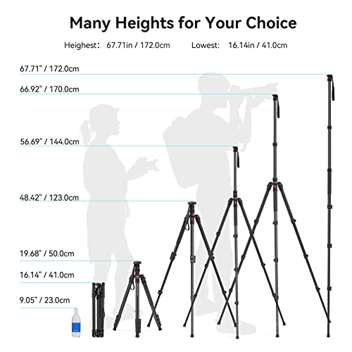 SmallRig T-10 68" Foldable Aluminum Camera Tripod/Monopod | Max. Payload 33lb, Height Adjustable from 19.7" to 67.7", Works With Cameras and Phones.
