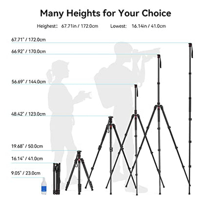 SmallRig T-10 68" Foldable Aluminum Camera Tripod/Monopod | Max. Payload 33lb, Height Adjustable from 19.7" to 67.7", Works With Cameras and Phones.