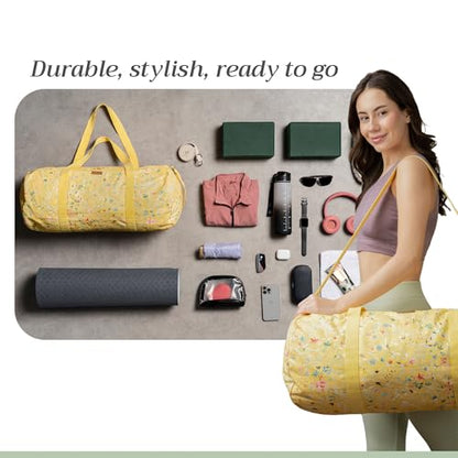 Maison d' Hermine Yoga Mat Duffle Bag Gym Tote Yoga Mat Carry Bag | Cylindrical bag for Woman Men Gifts Adjustable shoulder straps with Drawstring Water Bottle Pocket and zipper pocket - color: Colmar - Yellow, style: Yoga Mat Gym Bag
