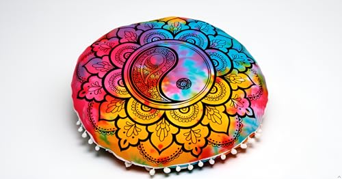 CRAFT KALA 22" Mandala Meditation Floor Pillows Cover Pouf Cover Round Seating Bohemian Mandala Cotton Floor Cushion Cover Outdoor Fireplace Seating Living Room Yoga Room Home Décor (Multi Yin Yang) - color: Multi Flower Yin Yang