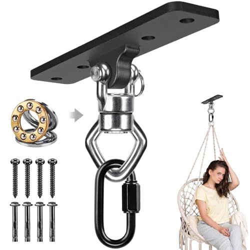BeneLabel Ceiling Mount Swing Hanger with Bearing 900 LB Capacity Heavy Bag Hanger Stainless Steel Hanging Chair Mount 360° Swing Hardware for Aerial Silks, Punching Bag, Gymnast Ring - color: 1pack-4 Holes Black Base Swing Hanger