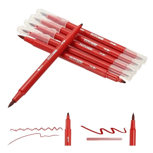 PATIKIL Dual Brush Markers, Red Fine and Brush Tip Pen Artist Colored Marker Set Supplies for Adult Coloring Books Lettering Journaling Calligraphy Drawing Doodling, 6 Pcs - color: Red