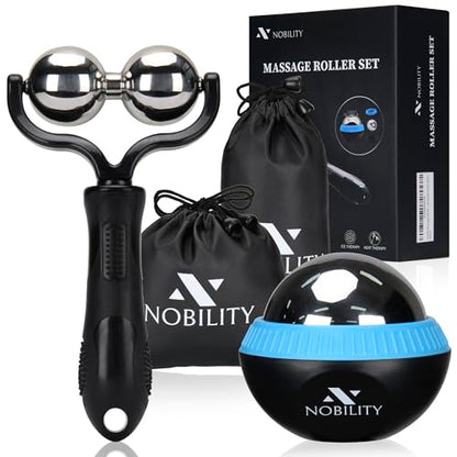 Nobility Massage Ball Roller– Ice Cold and Hot for Deep Tissue and Sore Muscle Relief of Stiffness and Stress, Body, Neck, Back, Foot, Plantar Double Black - color: Black