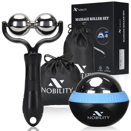 Nobility Massage Ball Roller– Ice Cold and Hot for Deep Tissue and Sore Muscle Relief of Stiffness and Stress, Body, Neck, Back, Foot, Plantar Double Black - color: Black
