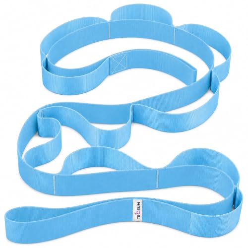 TECEUM Stretching Strap with 10 Loops for Physical Therapy & Rehab | Non-Elastic Yoga Stretch Band for Hamstring, Leg, Hip & Knee Rehab, Pilates, Flexibility & Mobility Exercises for Men & Women - color: Light Blue, size: Polypropylene 1” W - 10 Loops