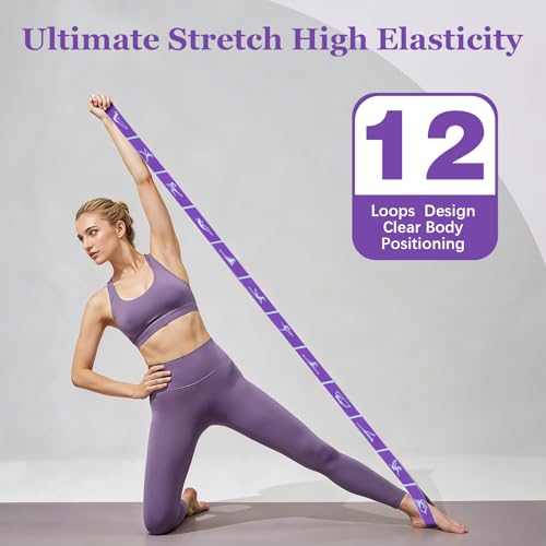 Yoga Straps for Stretching, Elastic Bands for Exercise 12 Gears | Stretch Band with Loops, for Pilates, Yoga, Ballet, Gymnastics, for Women Men