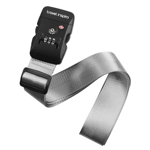 Travel Inspira Anti-Theft Suitcase Belt with TSA Lock | Heavy-Duty Nylon; Gray Strap; TSA-Approved Lock with Tag; Adjustable 103-200cm; Secure Gray Strap; 20-28 Inch Bags - color: Grey