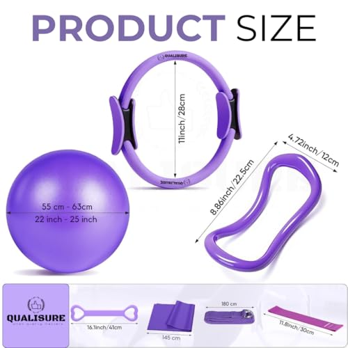 Pilates Kit for Women with Magic Circle Pilates Ring, Pilates Ring Fitness Trainer, Pilates Magic Circle, Yoga Ball, 5 Resistance Bands, Stretch Strap, Socks & Gym Bag for Home Workout