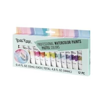 Brea Reese Professional Watercolor Paint Set - 12 Pastel Tubes, 0.4 fl oz | Matte finish, non-toxic art supplies for adults. Highly pigmented, acid-free soft muted hues for easy blending and shading