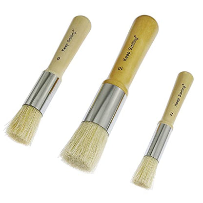 Wooden Stencil Brush 3PCS Natural Pure Hog Bristle Template Paint Brushes for Acrylic Oil Watercolor Art Painting Stencil Project Card Making DIY Crafts (#2,6# and #10)
