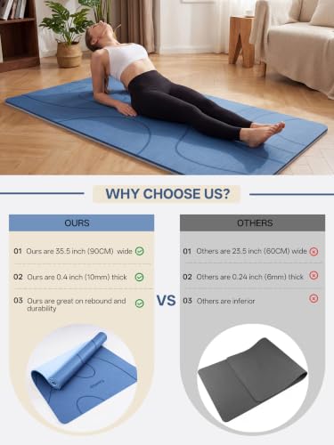EaseUp Large Yoga Mat 73x35.5x0.4",10mm Thick Non-Slip for Home Workout - color: Blue/sky blue