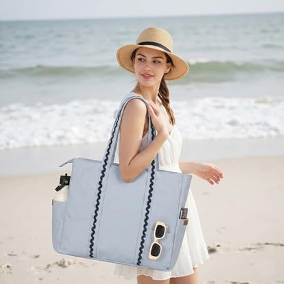Folkulture Beach Tote Bags For Women, Beach Must Haves 2026-18x15 Inch | Waterproof,Sandproof, Large Tote Bags for Women, Swimming Pool, Beach Essentials, Simple Modern Pool Bag, Bolsos Para Mujeres - color: Ice Blue