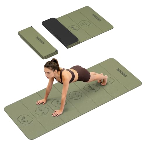 TPE Yoga Mat Foldable 8mm Thick Light Non-Slip for Home/Gym/Travel - color: Green+Black