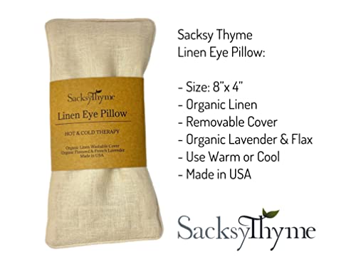 Sacksy Thyme Organic Linen Eye Pillow - Lavender & Flaxseed for Relaxation, Yoga, Stress Relief - Microwavable Heating Pad & Cool Compress - Made in USA - Gifts for Meditation - color: Beige (Lavender)