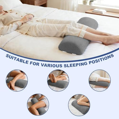 Half Moon Bolster Pillow with Straps, Knee Pillow for Back Sleeping, Under Knee Pillow for Sleeping, Relieves Pain in Legs and Knees, Machine Washable Cover, 24" X 10" X 4", Grey - color: Grey