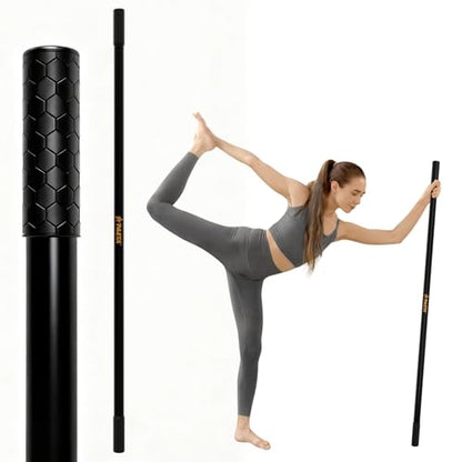 PAETA Yoga Stick for Stretching, 5ft Exercise Stick for Mobility & Flexibility, Bamboo Stretch Bar and Posture Pole with Non-Slip Grip - Includes Free Video Guide - color: Black