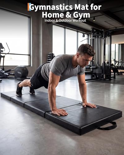 6x3 Ft Portable Four-Fold Gymnastics Mat, 2 Inch Thick Tumbling & Exercise Pad, Folding Floor Mat for Home Workouts, Yoga, Pilates, Aerobics and Martial Arts Training, Black
