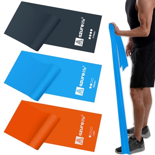 A AZURELIFE Resistance Bands,Professional Long Non-Latex Elastic Stretch Bands,Exercise Bands for Physical Therapy, Yoga, Pilates, Rehab, at-Home or The Gym Workouts, Strength Training - color: Orange, Blue, Gray, size: 5-FT