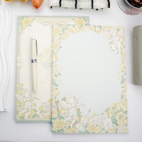 40/60 Sheets watercolor cute writing paper B5 size letter printer paper 120gsm decorative scrapbooking colored antique vintage flowers animal design Double-Sided stationery (angel letter) - color: Angel Letter